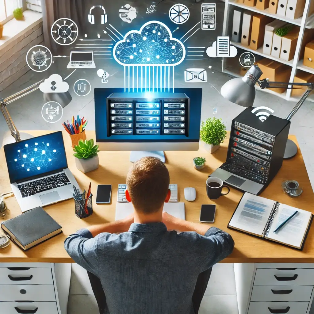 A small business owner celebrating affordable hosting solutions.