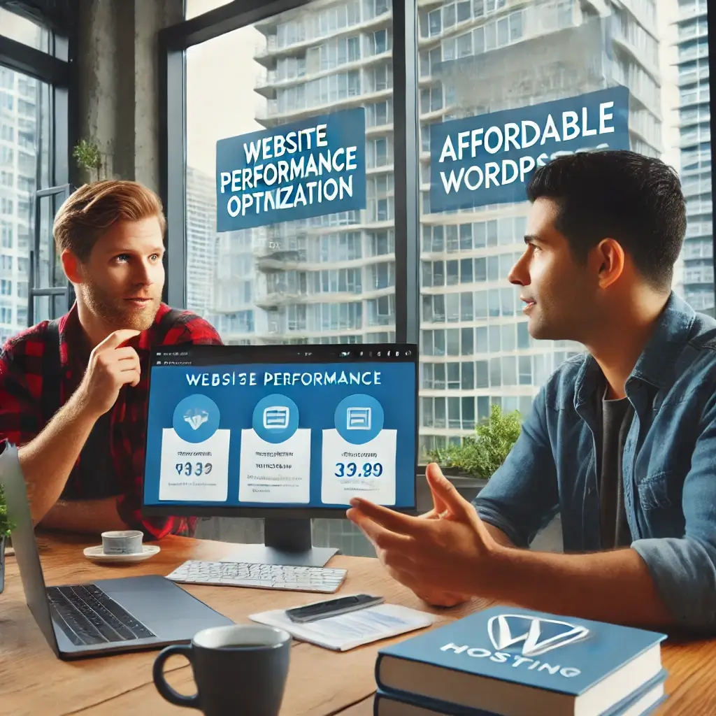 Local business owners discussing website performance optimization