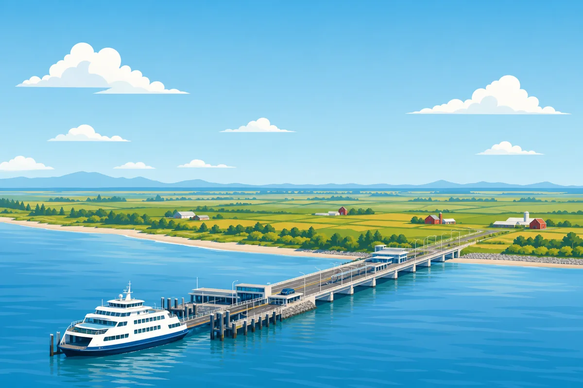Illustrated landmarks and skyline representing Delta, British Columbia