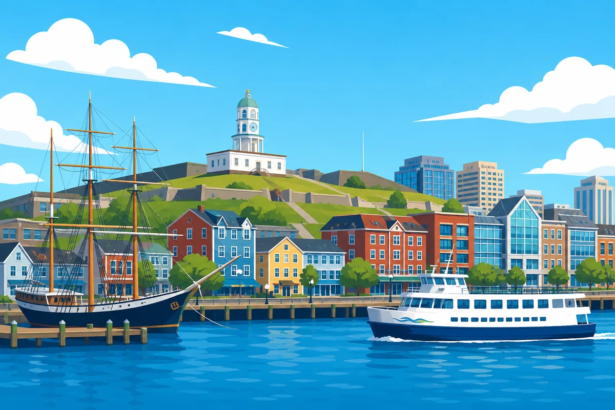 Illustrated landmarks and skyline representing Halifax, Nova Scotia