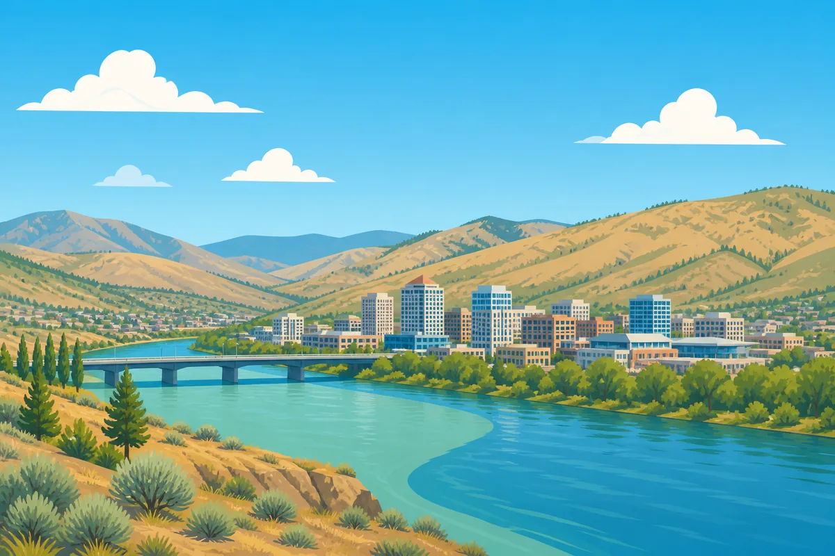 Illustrated landmarks and skyline representing Kamloops, British Columbia