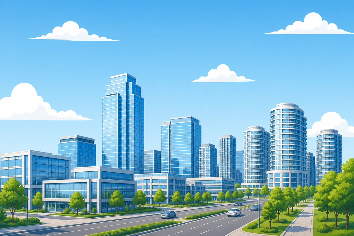 Illustrated landmarks and skyline representing Markham, Ontario