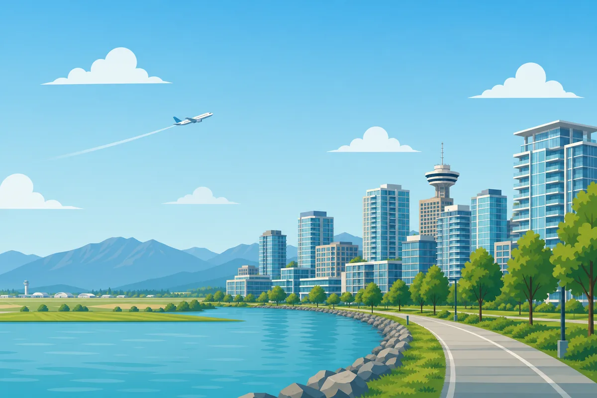Illustrated landmarks and skyline representing Richmond, British Columbia