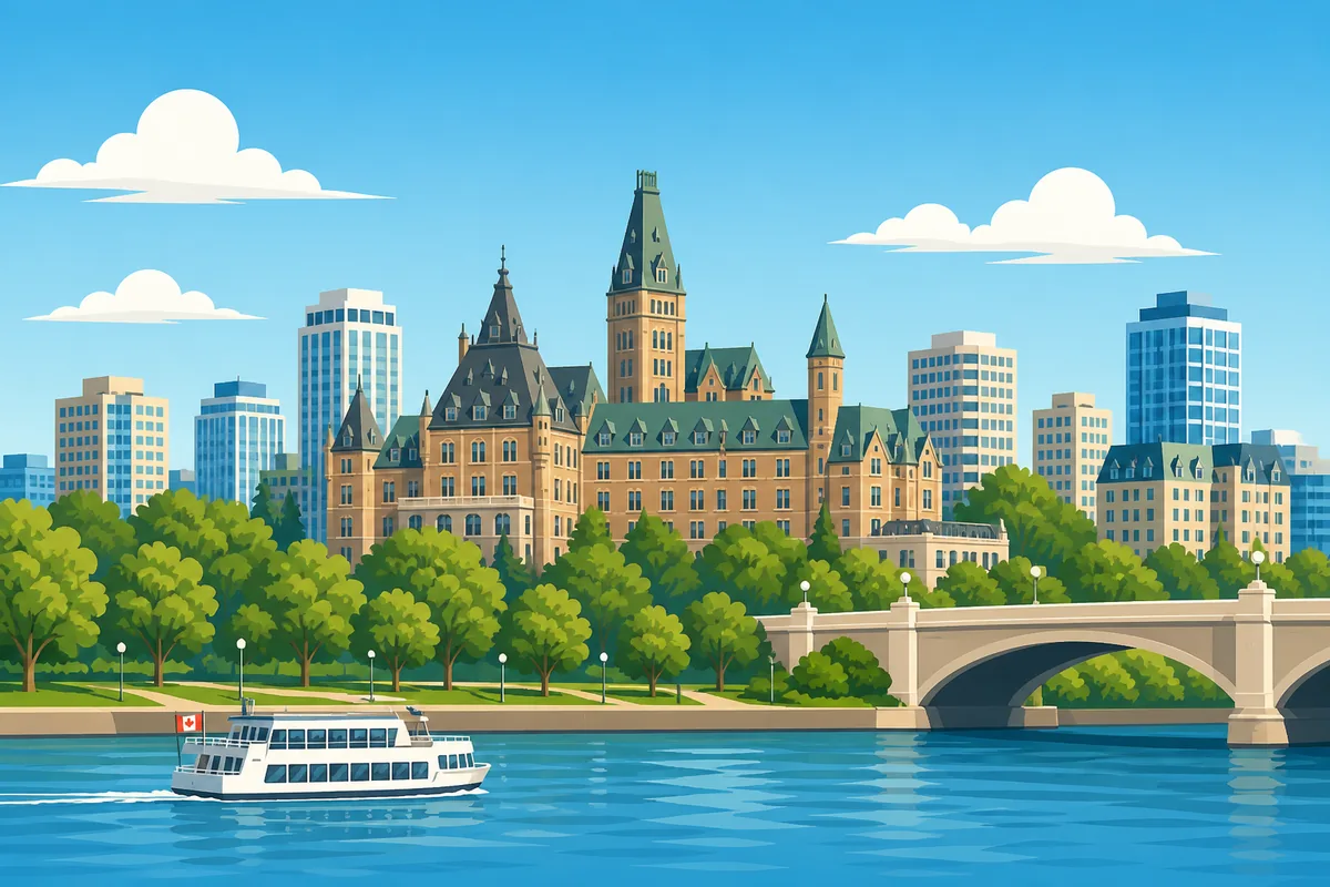 Illustrated landmarks and skyline representing Saskatoon, Saskatchewan