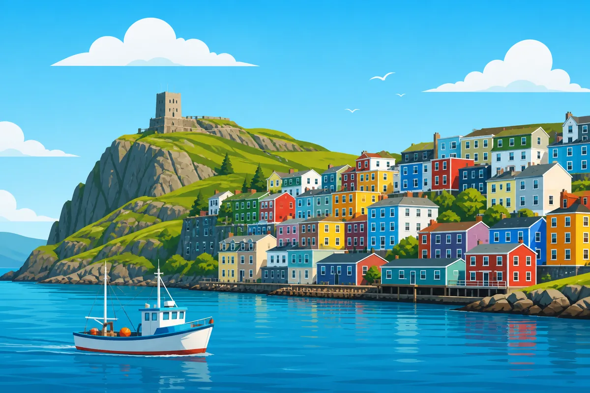 Illustrated landmarks and skyline representing St. John's, Newfoundland and Labrador