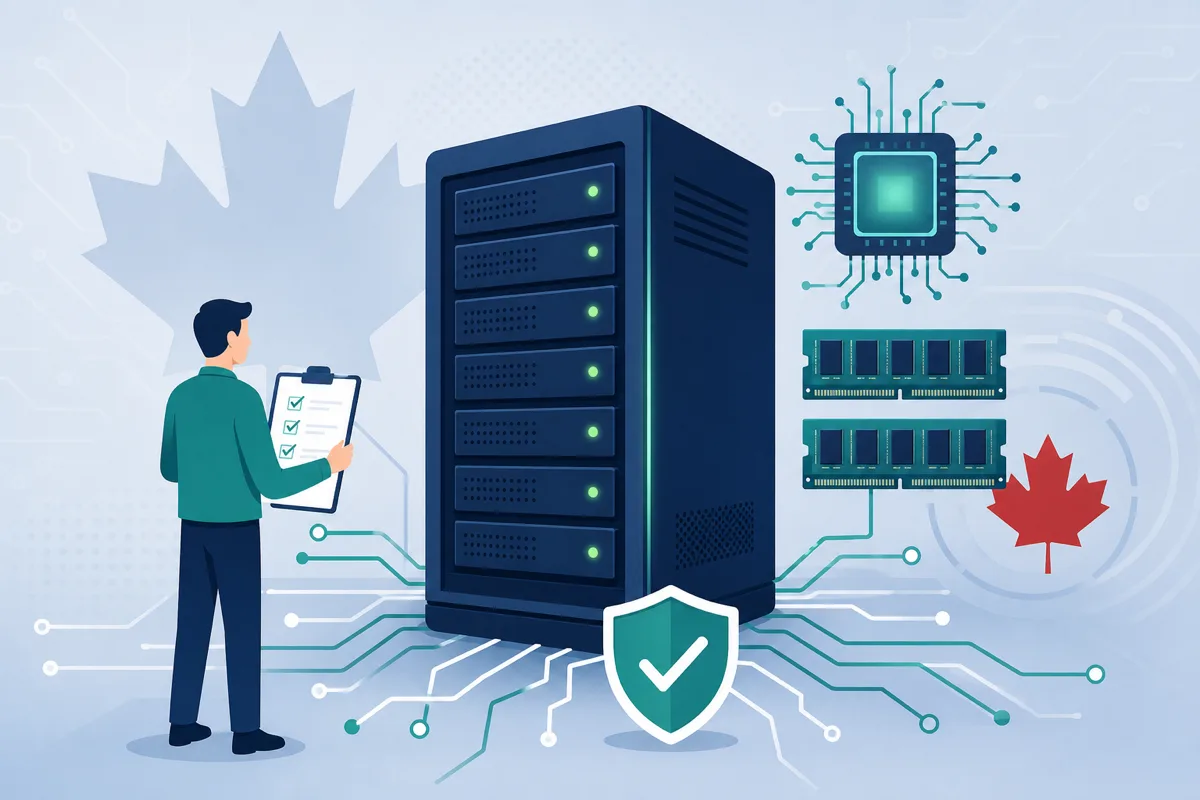 Illustration of dedicated server hosting with enterprise hardware and Canadian infrastructure