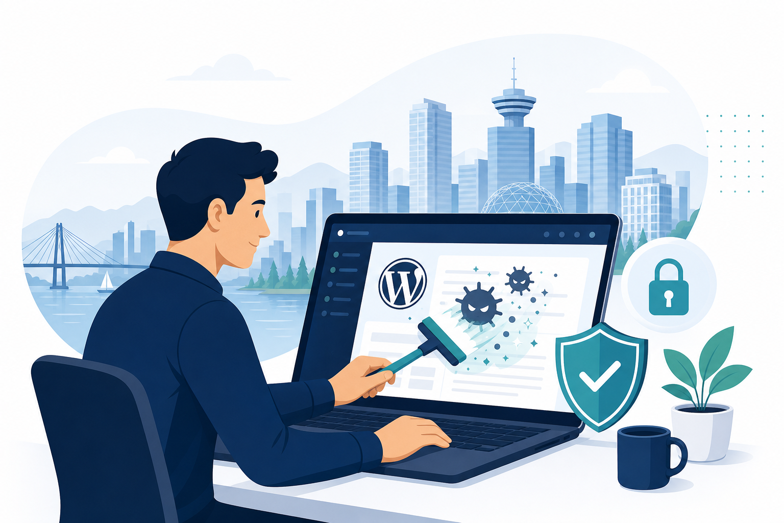 Illustration of WordPress security cleanup and recovery