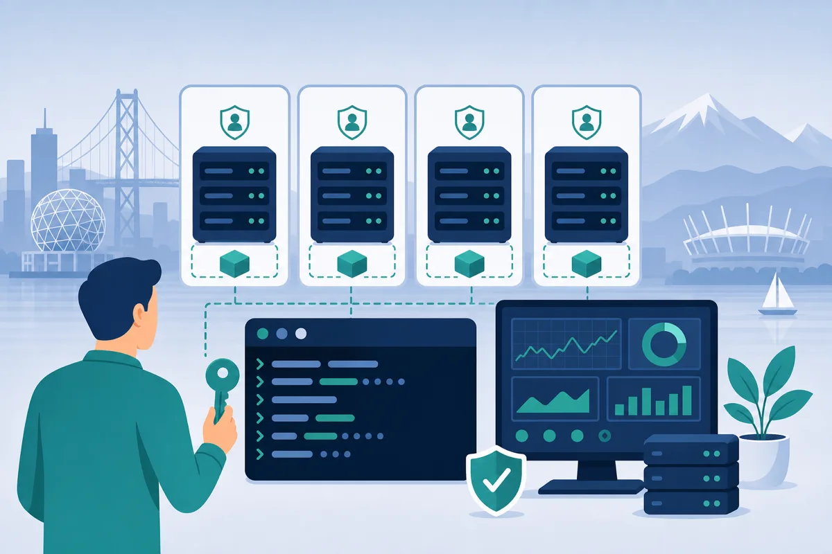 Illustration of self-managed VPS hosting with isolated Canadian server nodes