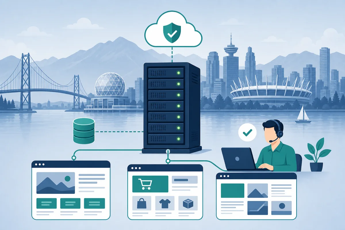 Illustration of Vancouver web hosting with local support and managed servers