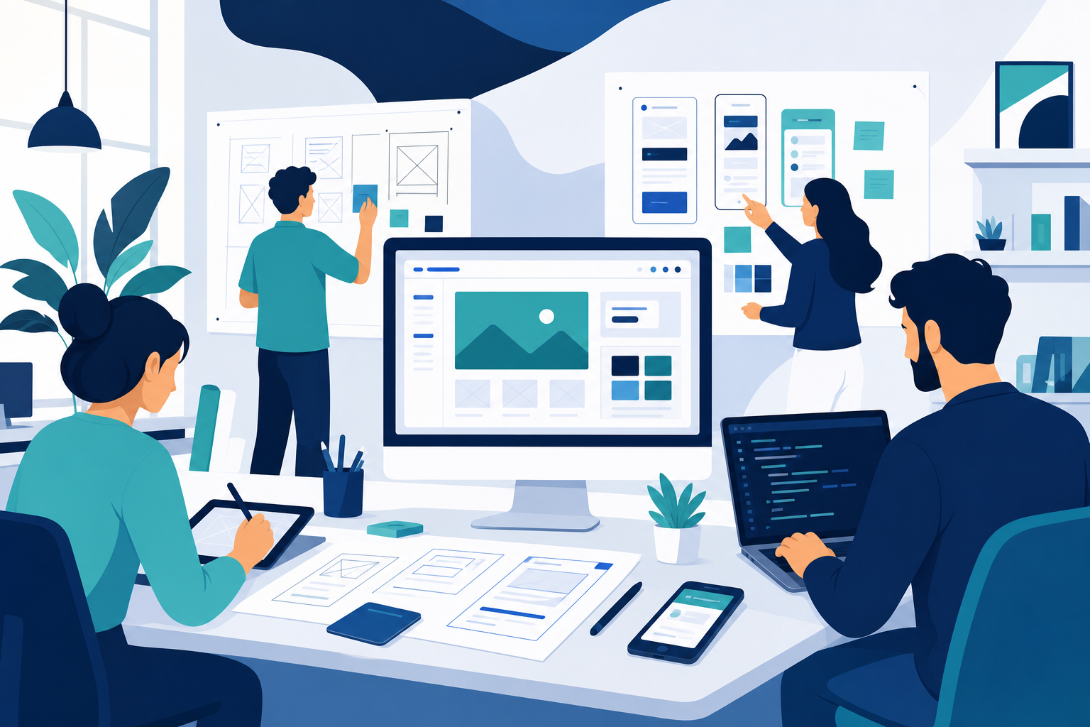 Illustration of website design and development collaboration