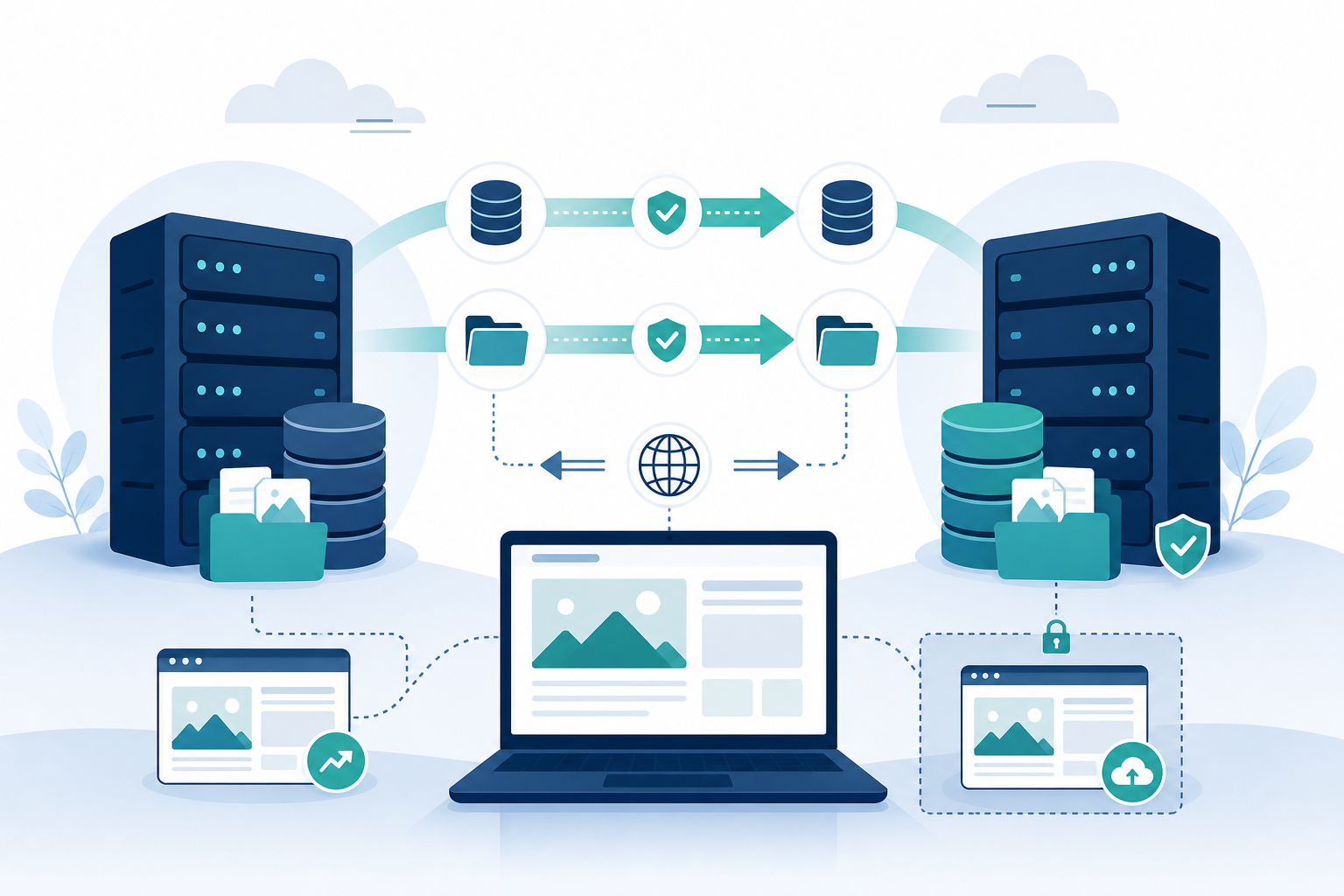 Illustration of WordPress hosting migration and DNS