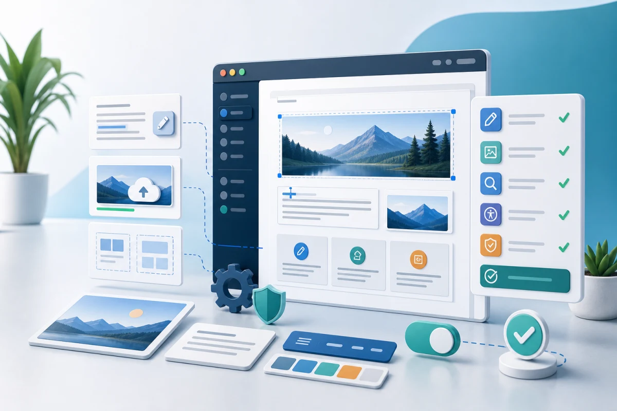 Illustration of WordPress plugin conflict repair and safe updates
