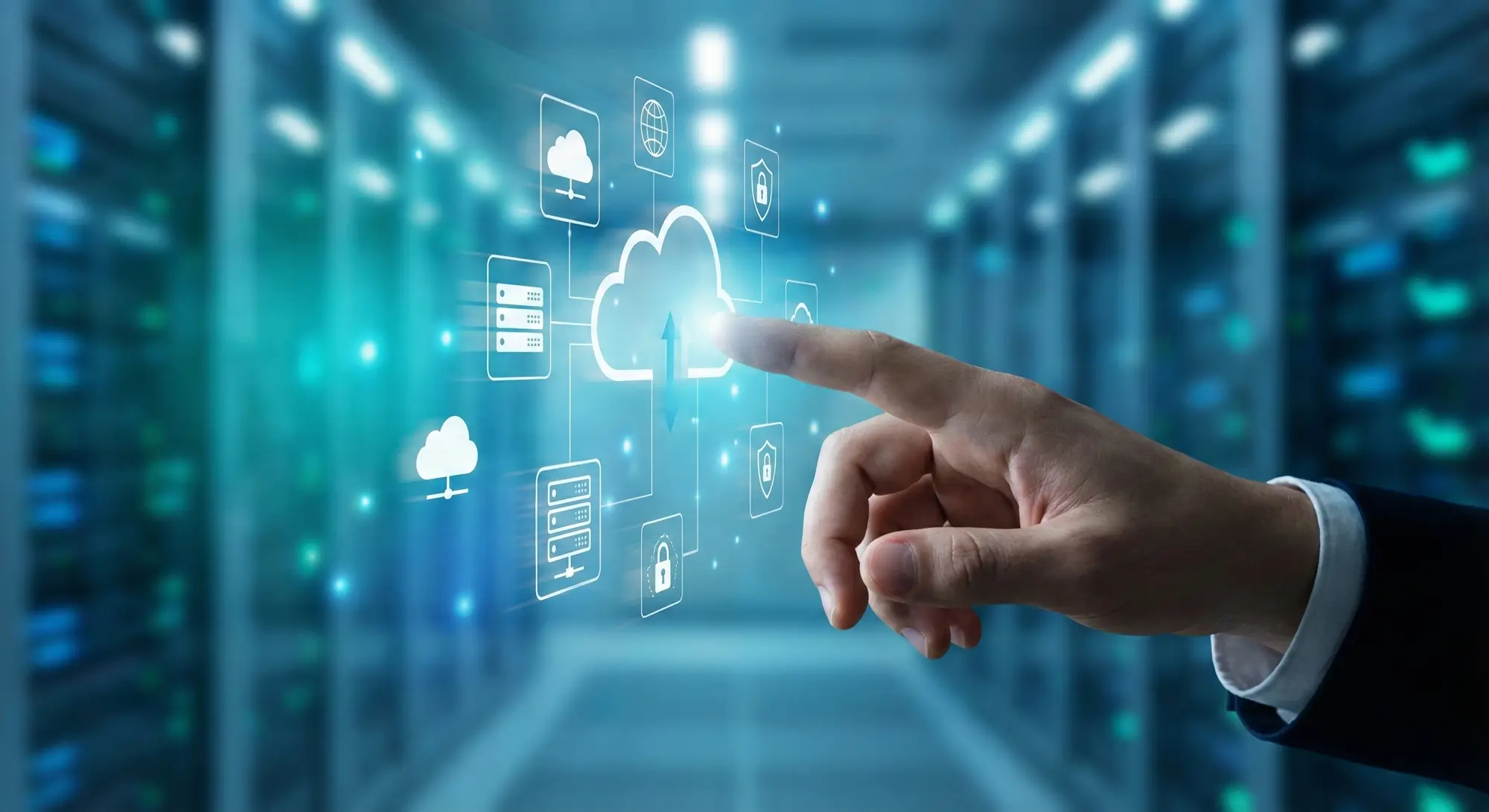 IT professional interacting with cloud and security interface