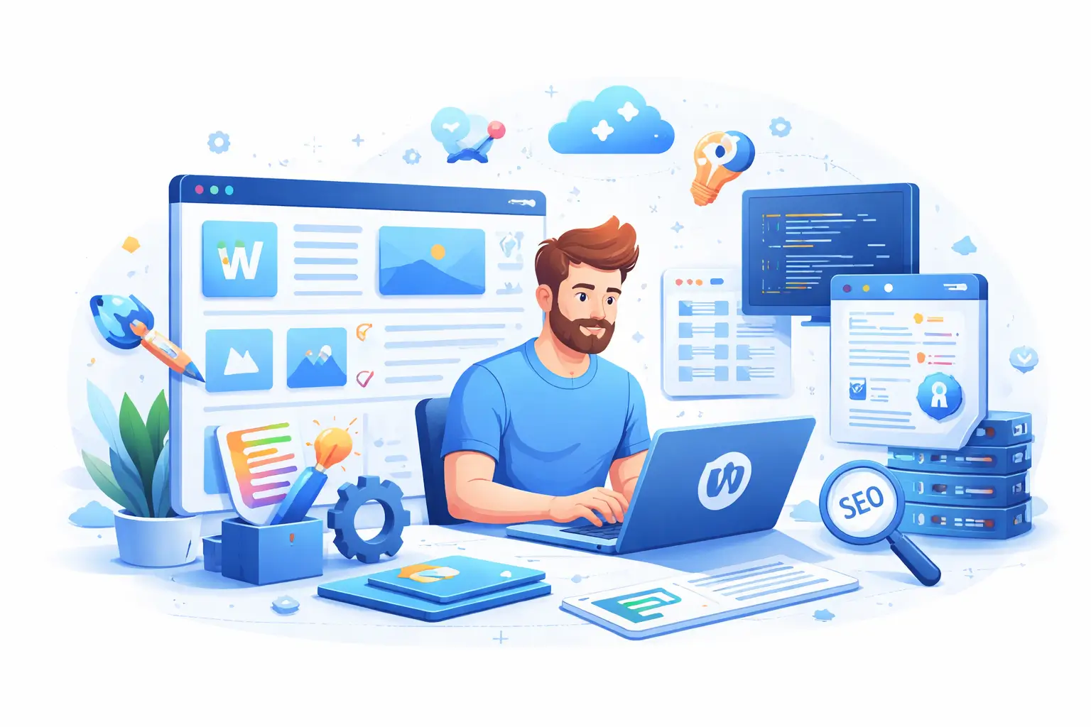 WordPress development: custom themes, code editor, blocks, and design tools
